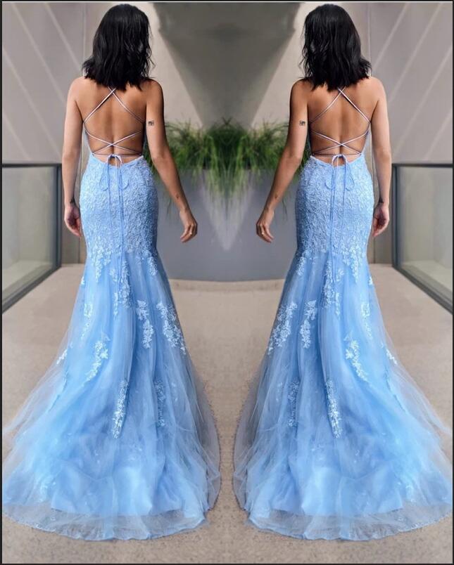 Sky Blue Halter Mermaid Prom Dress PD0198