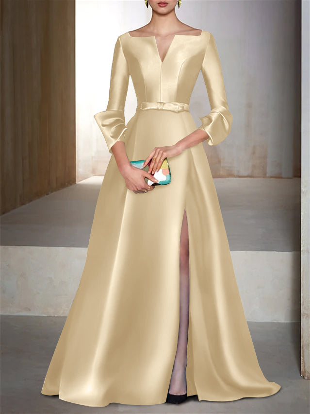 A-Line/Princess Floor-Length Long Sleeves V-Neck Evening Dresses