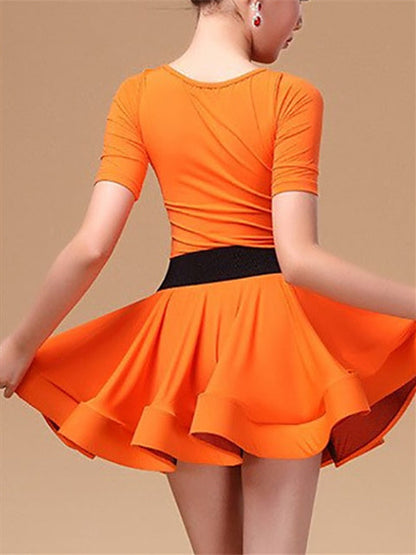 Latin Dance Kids' Dancewear Short Sleeve Cascading Ruffles Girls' Performance Spandex Polyester