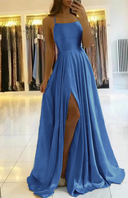 Spaghetti-Straps Prom Dress With Slit PD0178