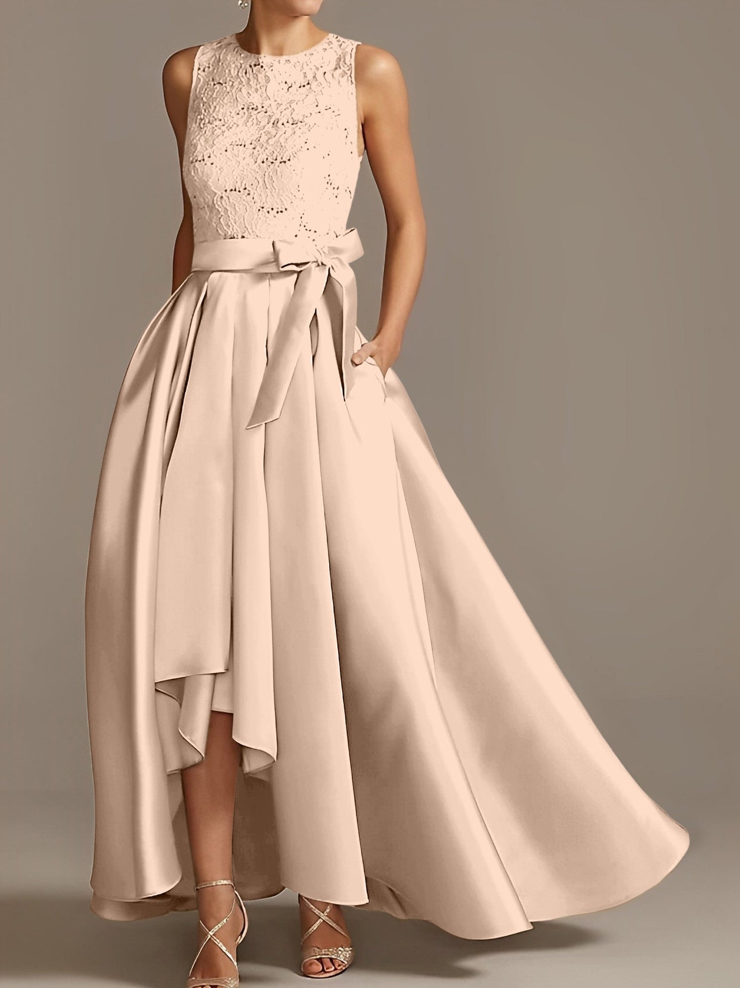 A-Line/Princess Jewel Neck Sleeveless Asymmetrical Mother Of The Bride Dresses With Pleats