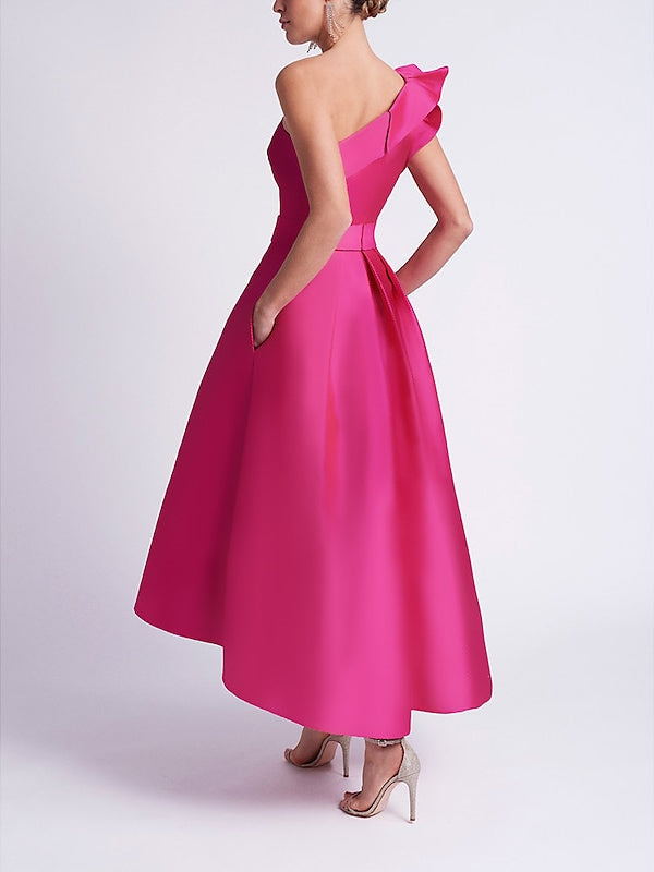 A-Line/Princess One Shoulder Sleeveless Cocktail Dresses with Pocket