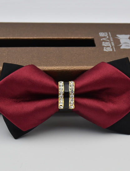 Men's Solid Colored Bow Tie with Rhinestones