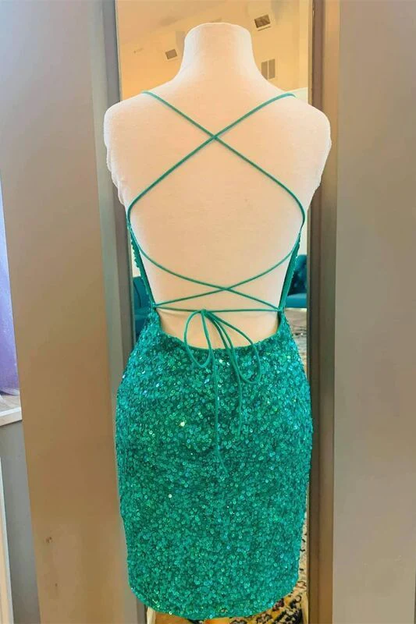 Tight Green Sequins Mini Homecoming Dress  gh1195