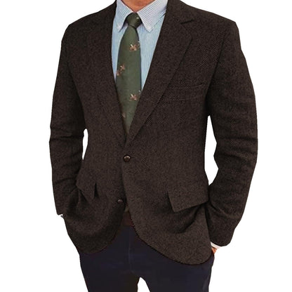 Men's Tweed Herringbone  Retro Vintage  Winter Regular Plus Size Single-Breasted Two-buttons Jacket Blazer