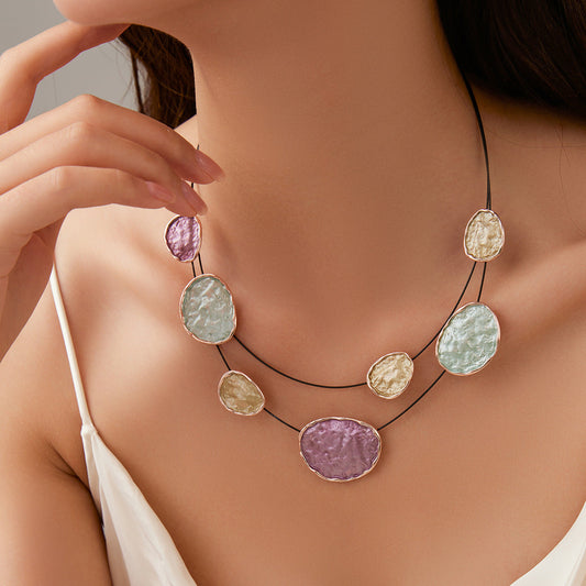 Exaggerated Daily Colorful Irregular Oval Wire Necklace