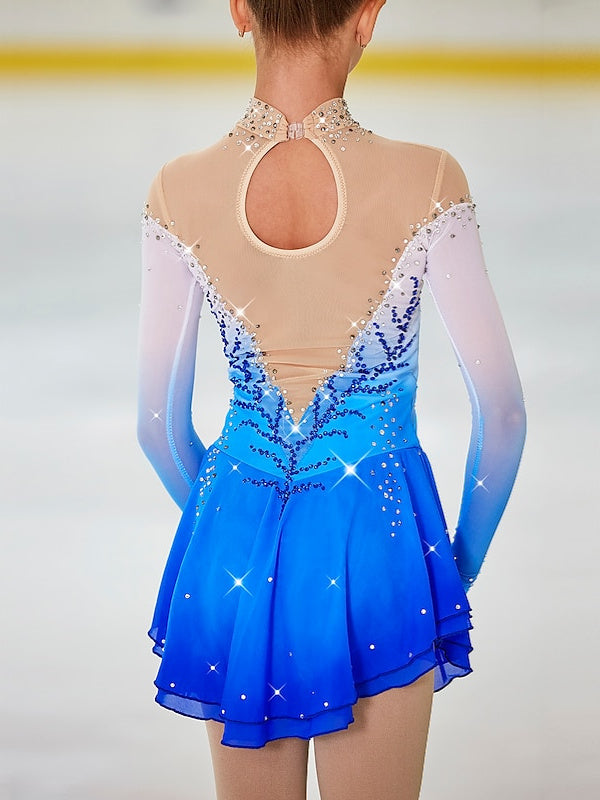 Figure Skating Dress Women's Dancewear Girls' Open Back Halo Dyeing Mesh Spandex High Elasticity Rhinestone Ice Skating Dress