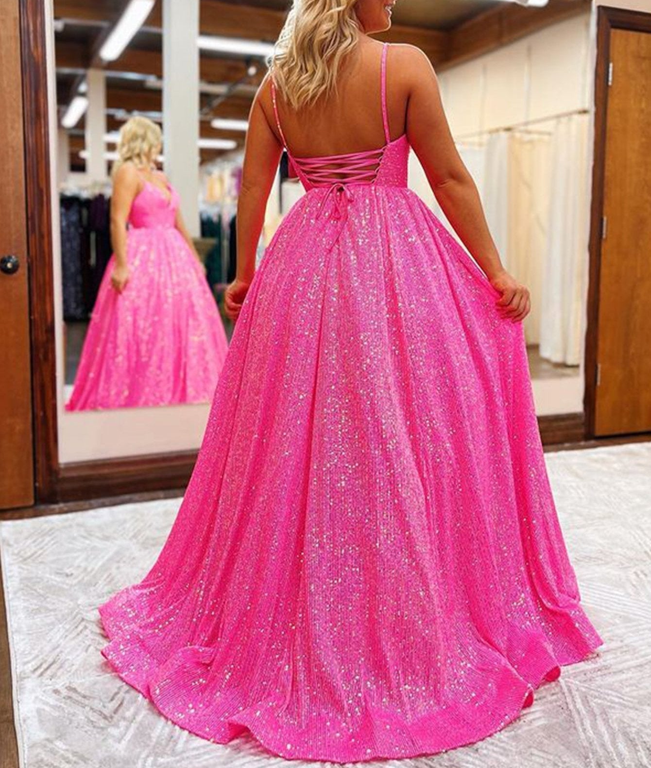 Hayden |A-line V Neck Sequins Long Prom Dress