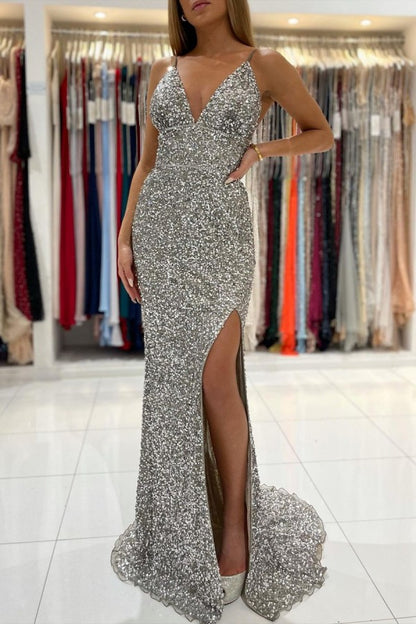 V-Neck Mermaid Prom Dress With Slit PD0197