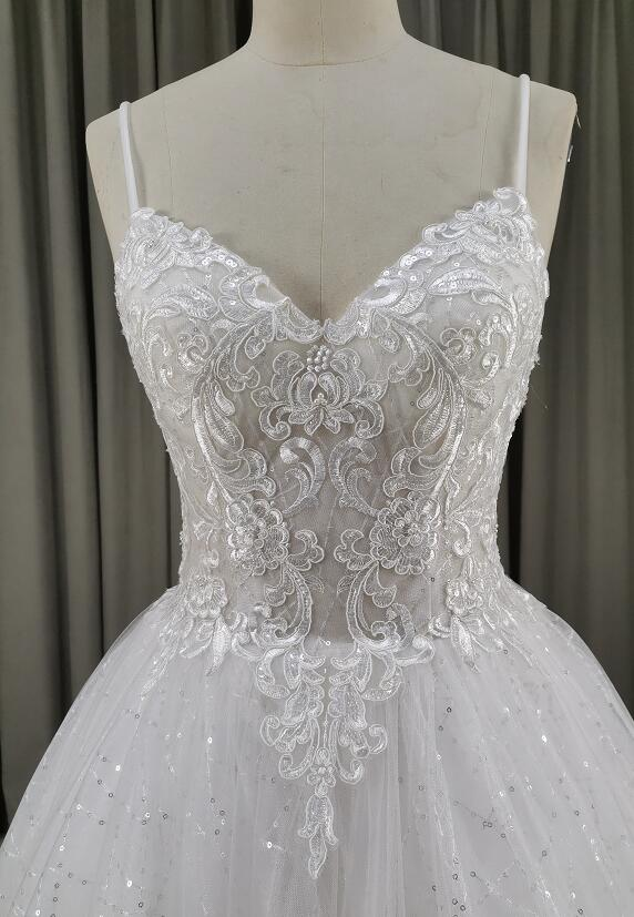 Beautiful Handmade Straps Lace Tulle Wedding Dress, Long Bridal Gown  gh435