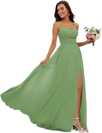 A-Line/Princess Spaghetti Straps Sleeveless Floor-Length Bridesmaid Dresses