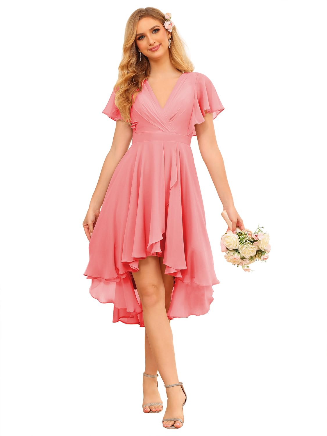 Fashion V Neck Homecoming Dress Short Sleeve Prom Dress SE144