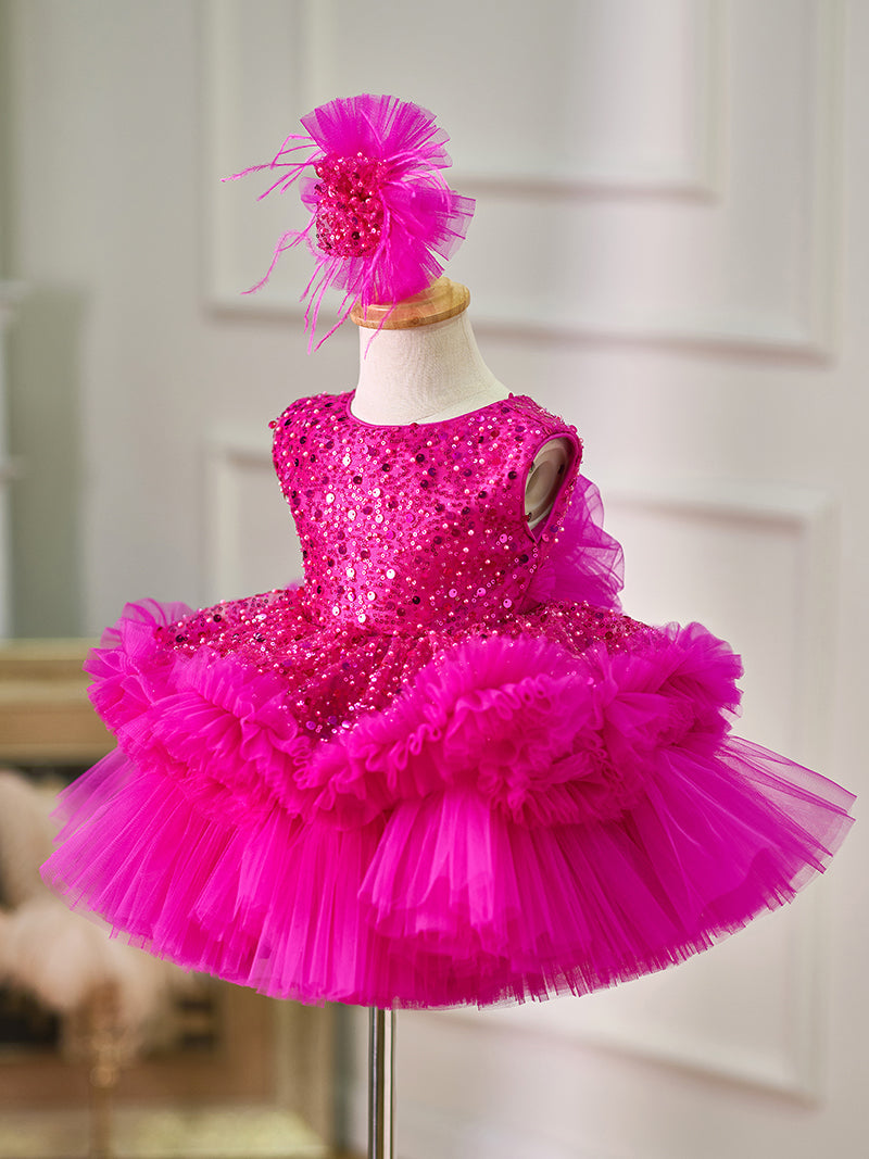 Sequins Tulle Knee-length Baby Girl Dress