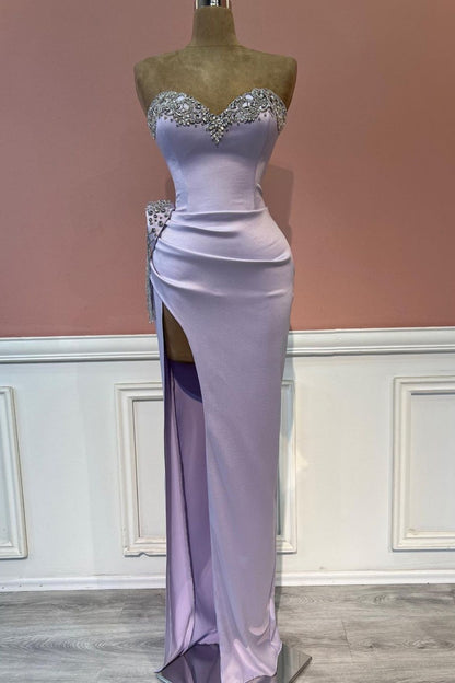 Elegant Prom Dress Violet Sweetheart Beadings With Side Slit YL0128