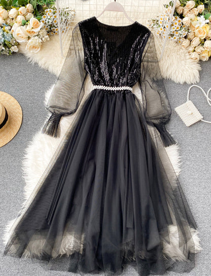 Cute v neck tulle sequins dress girl dress  1172