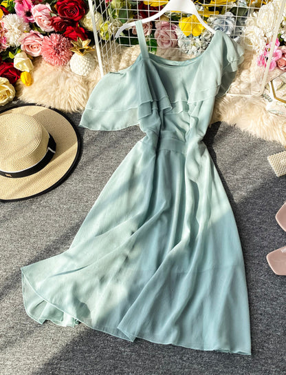 Cute one shoulder chiffon dress girl dress  1169