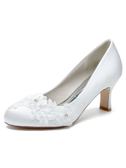 Women's Wedding Shoes Applique Mid Heel Pointed Toe Bridal Shoes