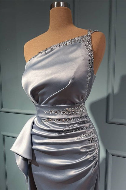 Shiny Sliver One Shoulder Beadings Prom Dress With Belts Online ED0047