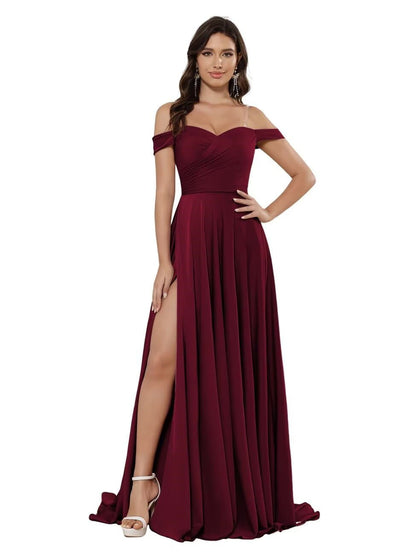 A Line/Princess Satin Off-the-shoulder Sleeveless Floor-Length Bridesmaid Dresses