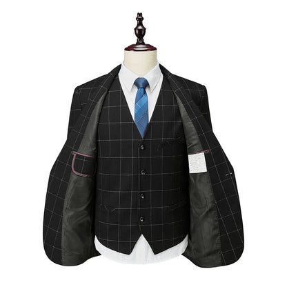 Men's Tailored Fit Single Breasted One-button 3 Pieces Plaid Wedding Suits