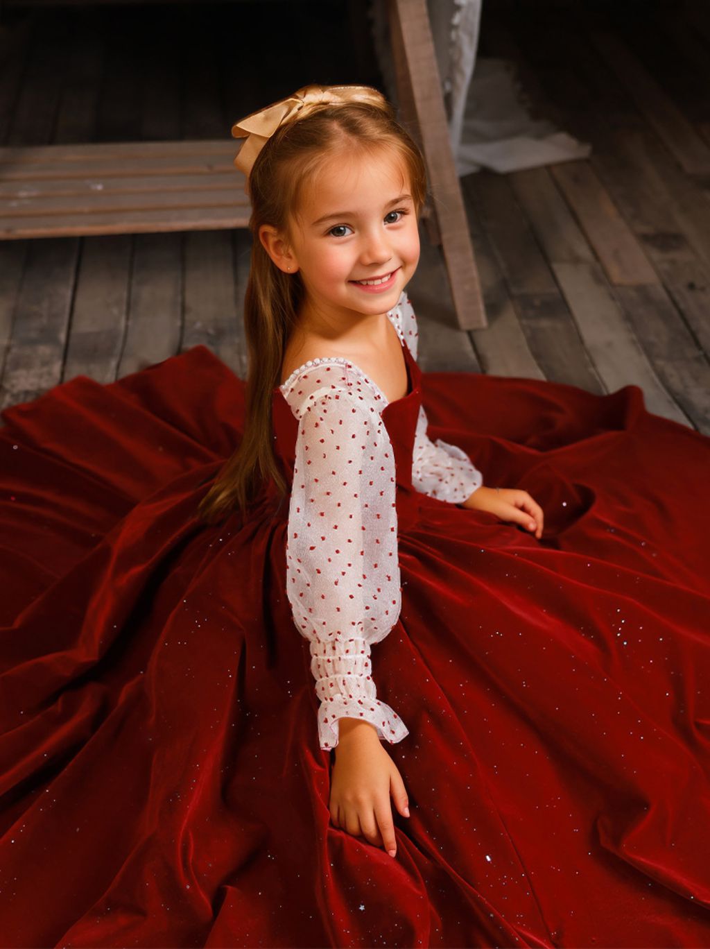 Square Neck Floor Length Princess Long Sleeves Flower Girl Dresses with Beading