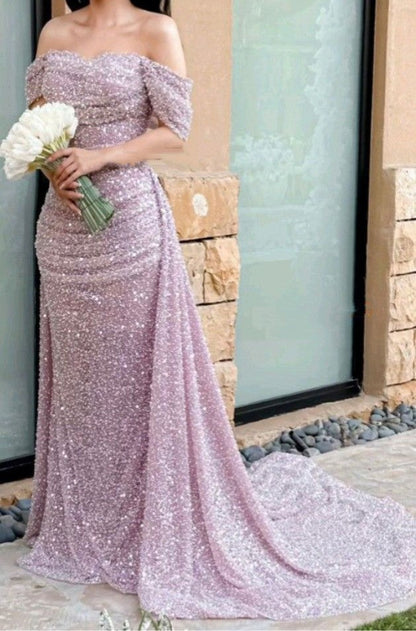 Beautiful Arab Wedding Dress, Off The Shoulder Sequins Prom Dress, Mermaid Dress For Prom