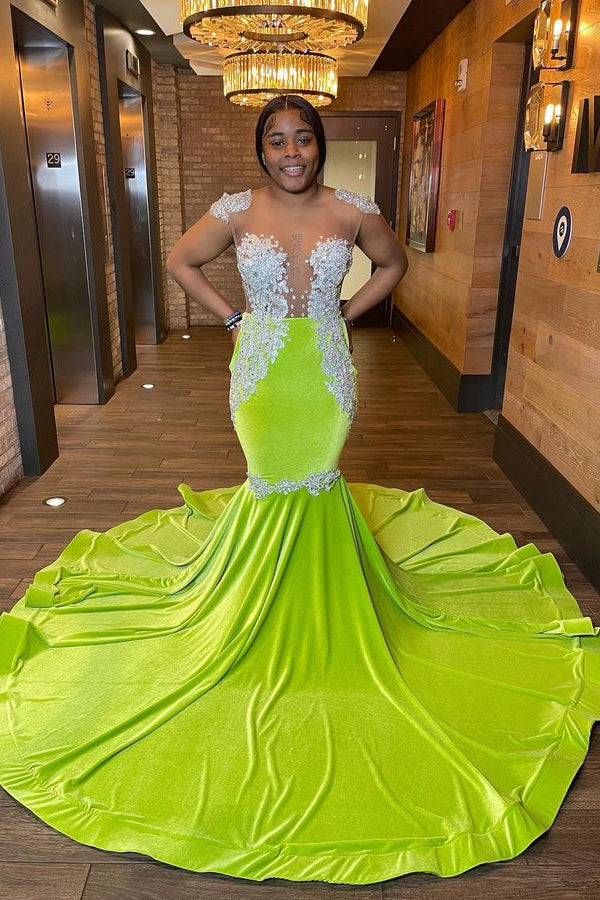 edgynewlook Light Green Mermaid Sleeveless Prom Dress Beaded With Appliques