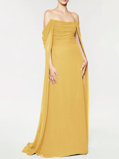 A-Line/Princess Strapless Sleeveless Floor-Length Evening Dress with Watteau Train