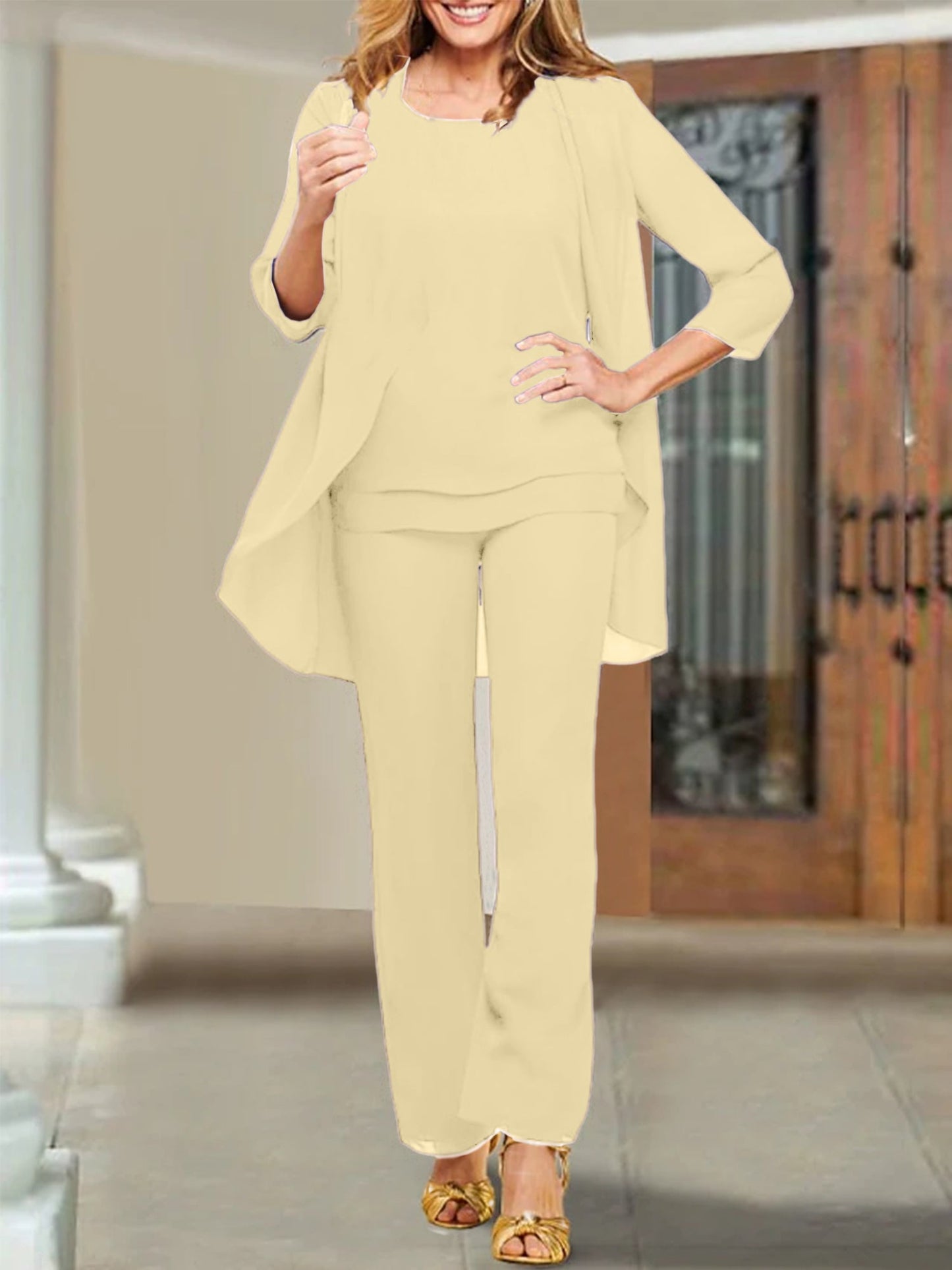 Chiffon Scoop Mother of the Bride Pantsuits