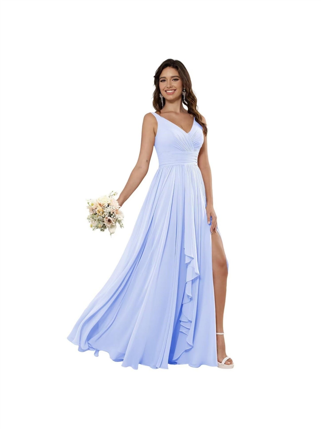 A Line/Princess Chiffon V Neck Sleeveless Floor-Length Bridesmaid Dresses