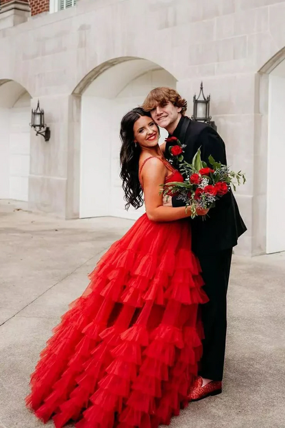 Tiered Ruffle Sweetheart Beaded Long Prom Dress