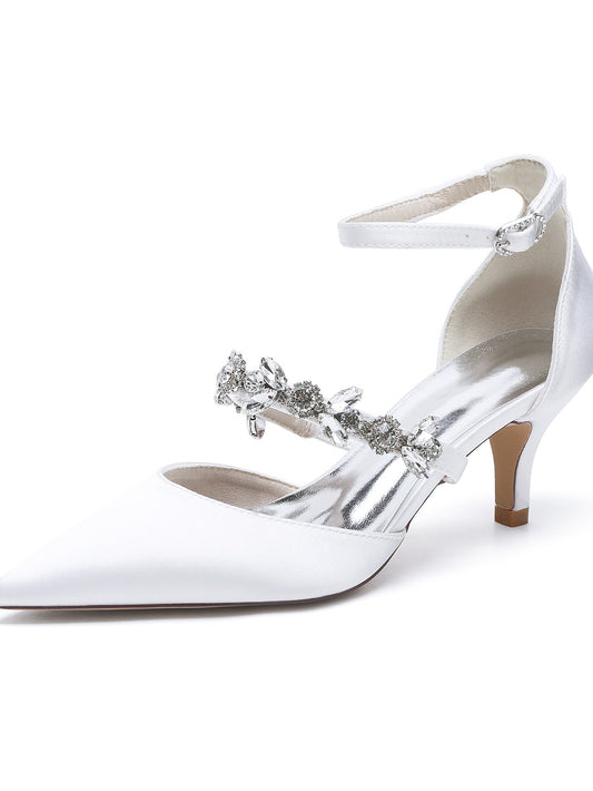 Women's Rhinestone Flat Heel Pointed Toe Bridesmaid Shoes