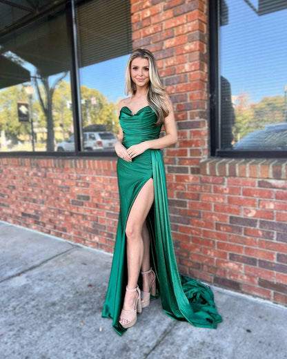 Vida |Mermaid Strapless Satin Prom Dress with Slit