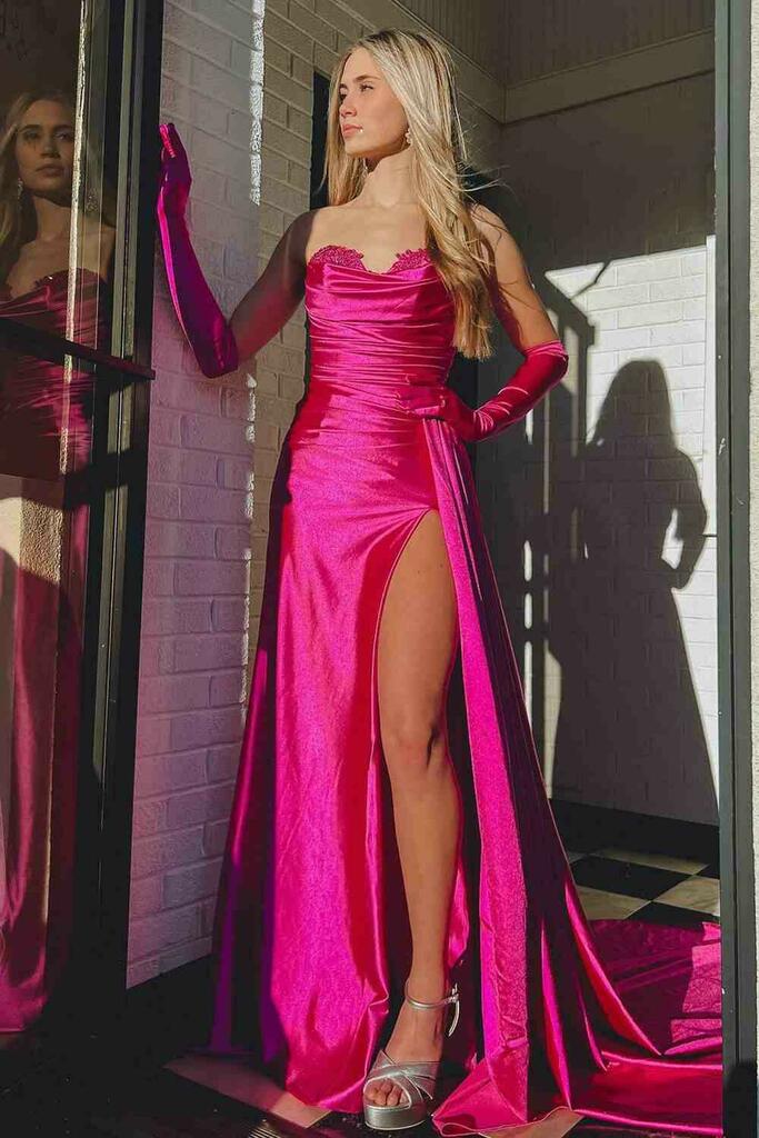 Vida |Mermaid Strapless Satin Prom Dress with Slit