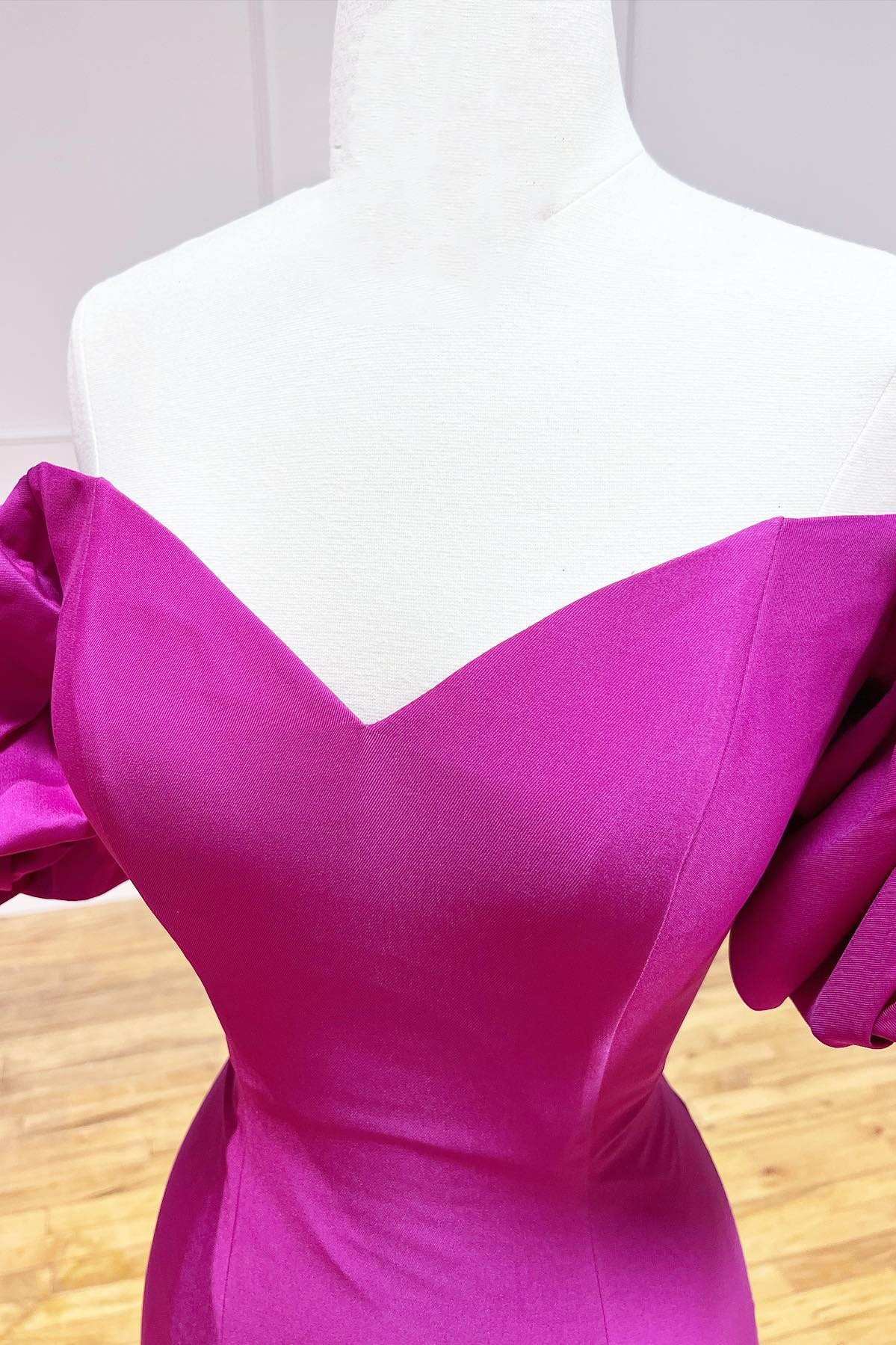 Magenta Satin Strapless Trumpet Long Prom Dress