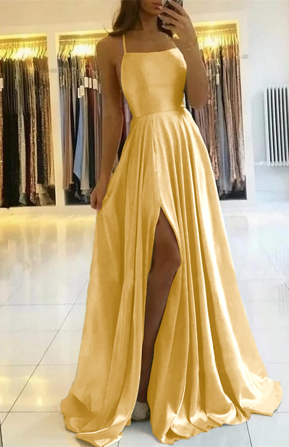 Spaghetti-Straps Prom Dress With Slit PD0178