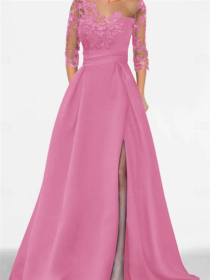 A-Line/Princess Sweetheart 3/4 Sleeves Floor-Length Mother Of The Bride Dresses With Lace & Split Side