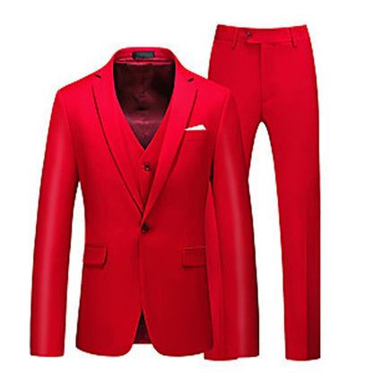 Pink Red Blue Yellow Men's Tailored Fit 3 Pieces Solid Colored Single Breasted One-button Party Suits