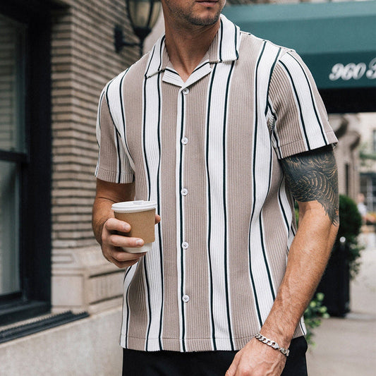 Men's Loose Short Sleeves Casual Striped Shirt