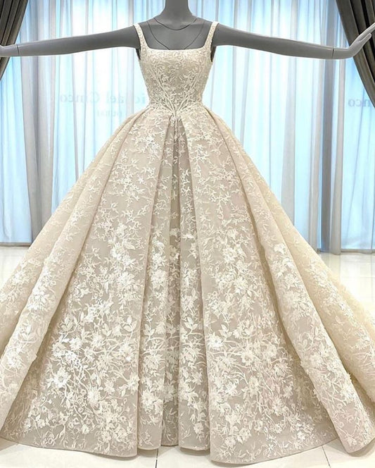 Ivory gorgeous elegant exquisite lace A-line long ball gown evening dress wedding dress gh3200