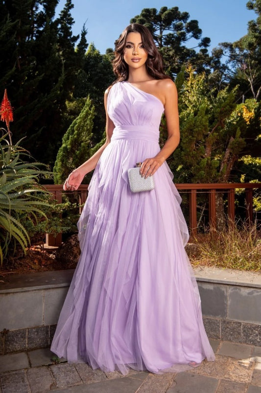 Elegant Light Purple One-Shoulder Tulle Prom Dress ZT0464