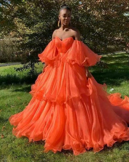 Orange organza ball wedding dress,African prom ball dresses gh1969