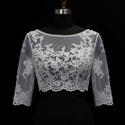 Women's Wrap Bolero Sexy Bridal Half Sleeve Lace Wedding Wraps With Button