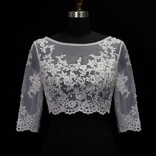 Women's Wrap Bolero Sexy Bridal Half Sleeve Lace Wedding Wraps With Button