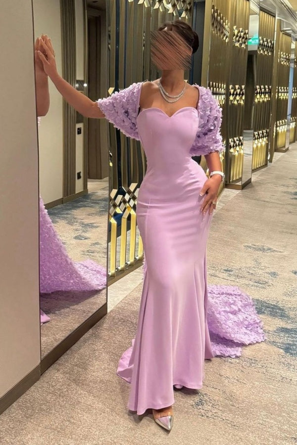 Light Purple Sweetheart Mermaid Prom Dress With Long Bow Appliques Shawl ZT0181