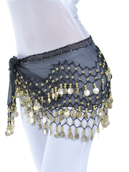 Belly Dance Hip Scarf Coin Sequin Women's Training Chiffon / Ballroom Gold Coin Belt