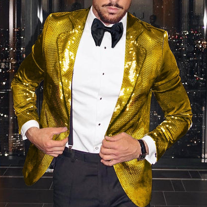 Men's Fashion Disco Sequin Pattern Tailored Fit Single Breasted One-button Blazer Jacket