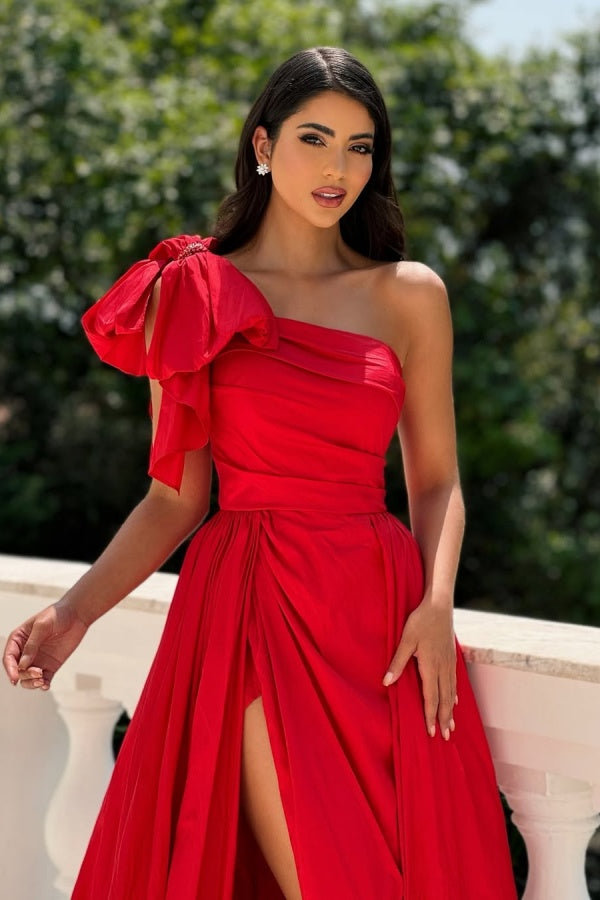 edgynewlook Red One Shoulder Split Long Prom Dress Sleeveless