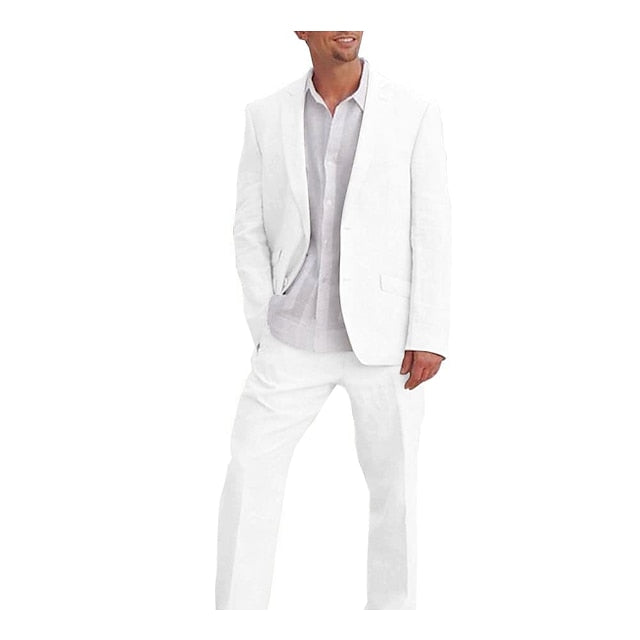 Men's Tailored Fit Single Breasted Two-buttons 2 Pieces Solid Colored Linen Suits