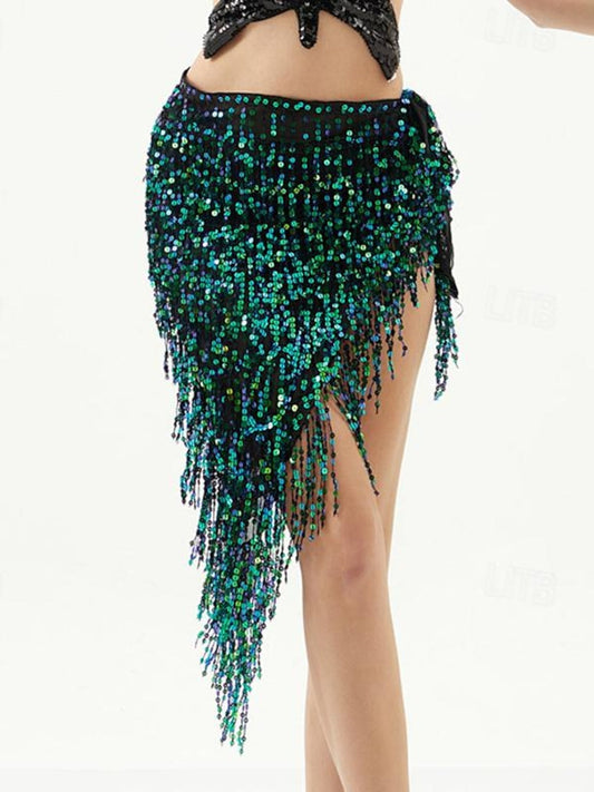 Belly Dance Skirts Pure Color Splicing Sequins Women's Performance